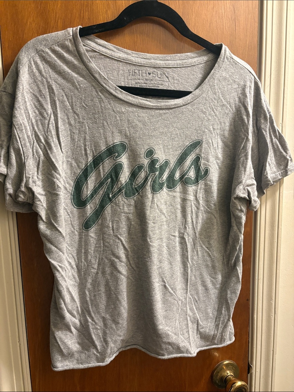 Fifth Sun Heather Gray Tee with Green 'Girls' Script